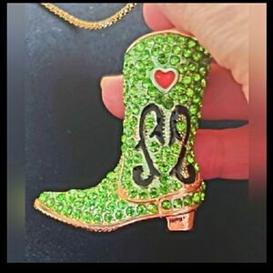Betsey Johnson Lime Green Boot Pendant Necklace